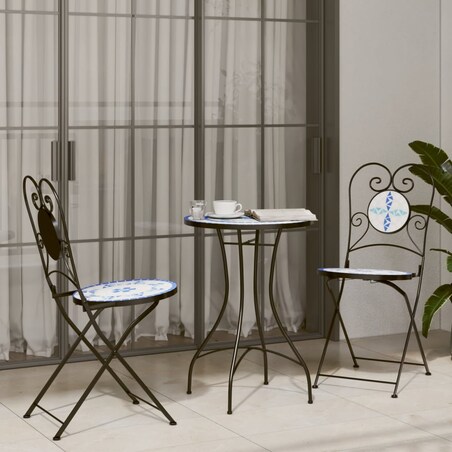 vidaXL Mozaikowy stolik bistro, niebiesko-biały, Ø50x70 cm, ceramiczny