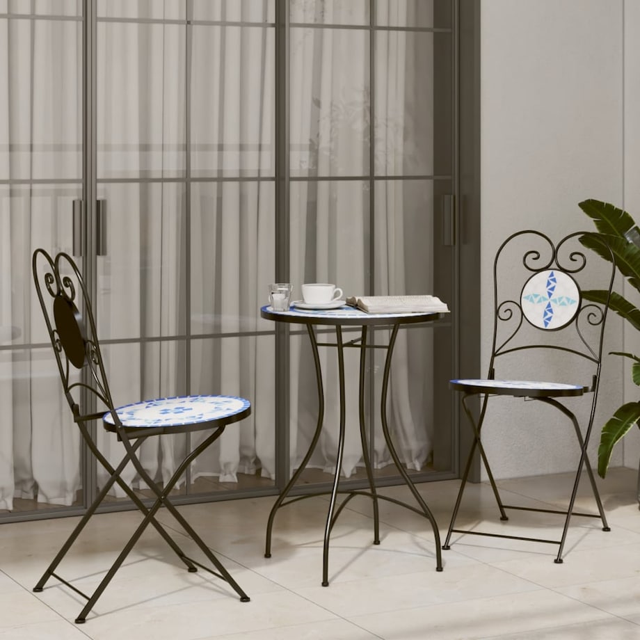vidaXL Mozaikowy stolik bistro, niebiesko-biały, Ø50x70 cm, ceramiczny