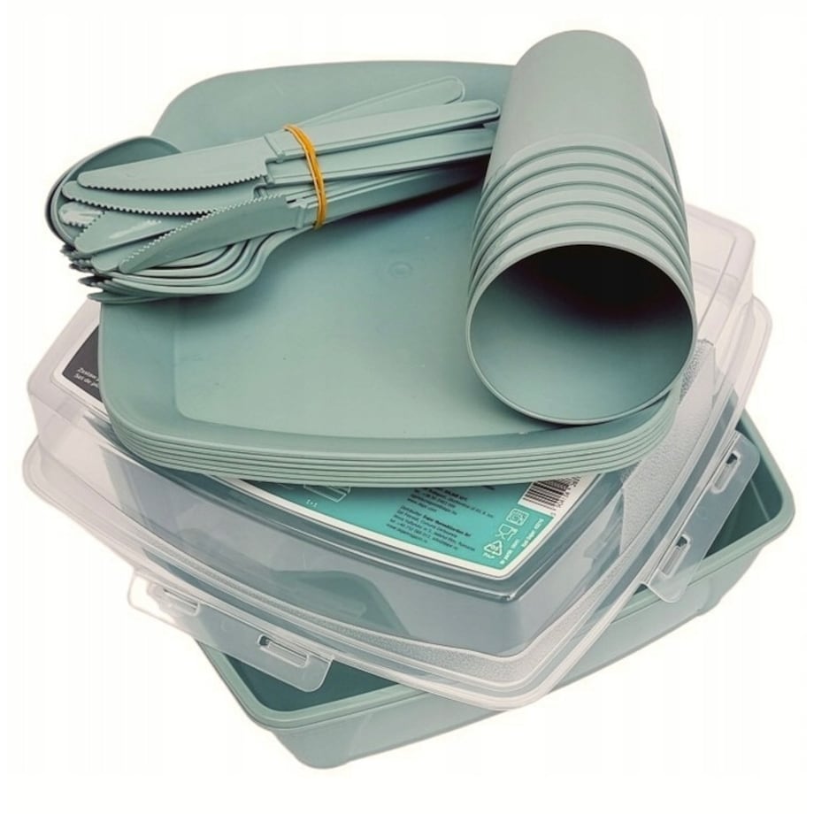 ZESTAW KEMPINGOWY PIKNIKOWY dla 6 os. w pudełku talerze sztućce kubek box