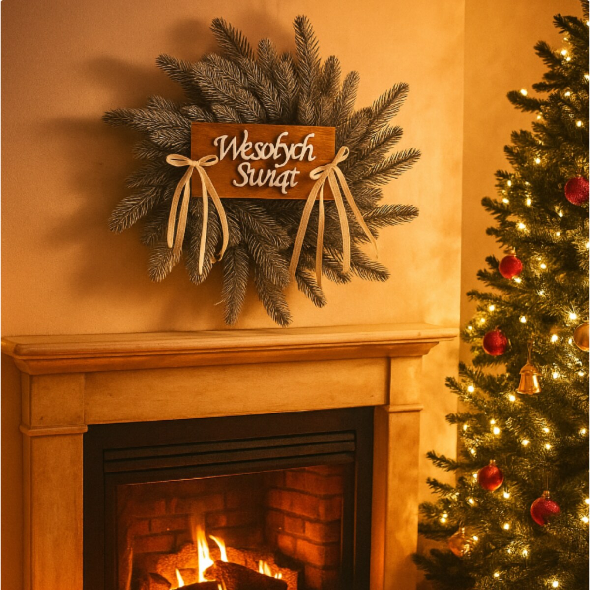 Wianek świąteczny ⌀ 35 cm wieniec BOŻE NARODZENIE srebrny