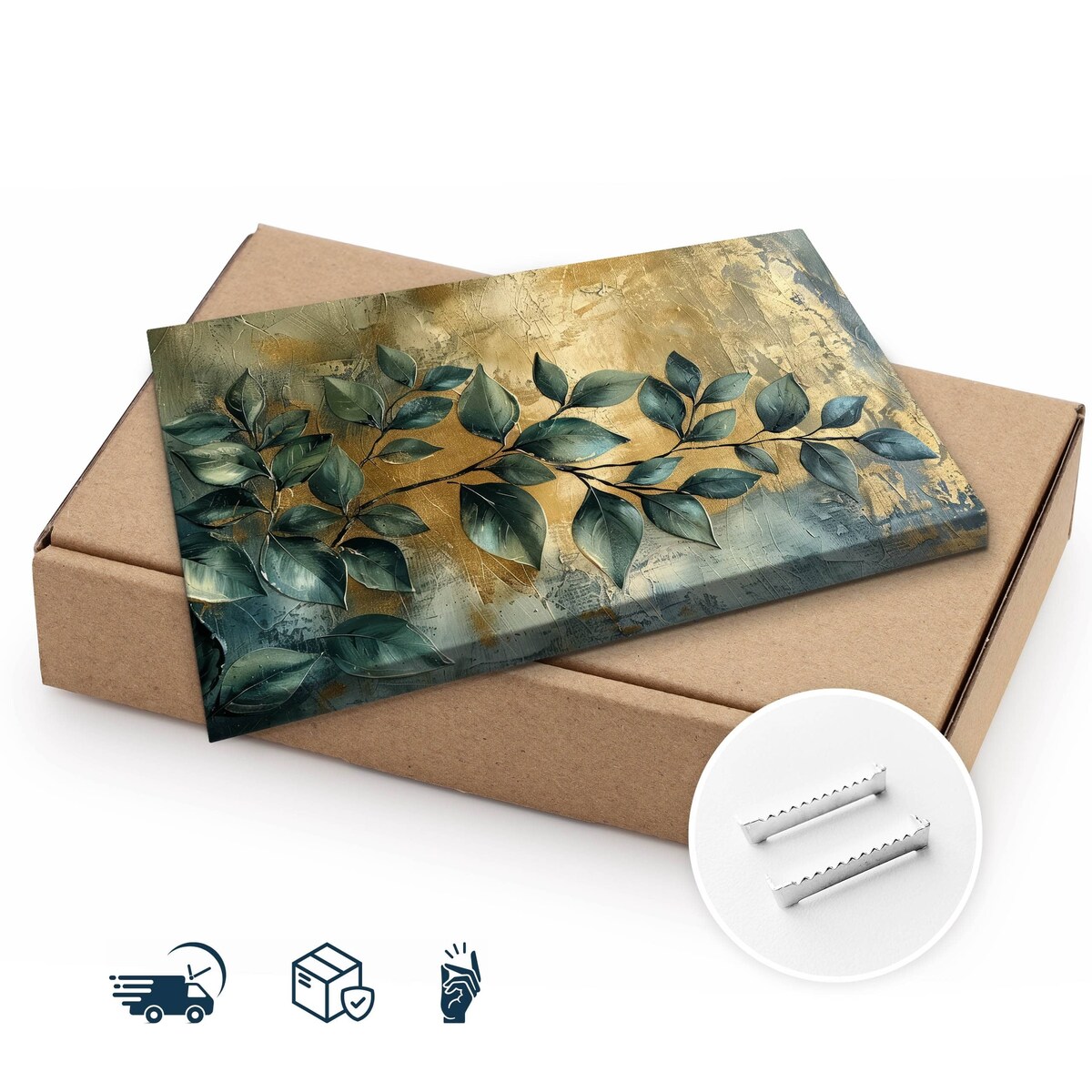 Obraz Canvas Do Salonu Liście Gałązki Elementy Złota Styl Glamour 120x80cm