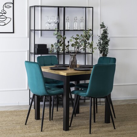 Krzesło Tapicerowane Welurowe Pikowane Jadalnia Kuchnia Loft Turkusowe PERU