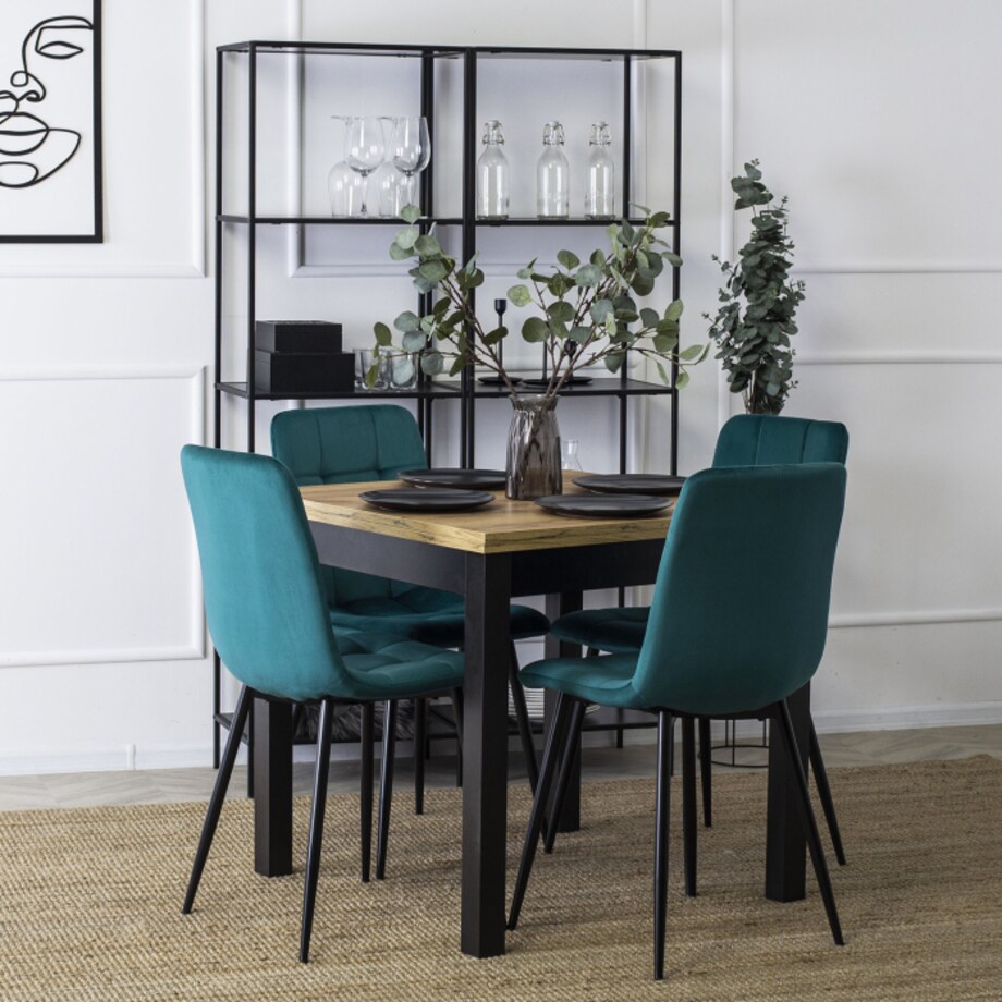 Krzesło Tapicerowane Welurowe Pikowane Jadalnia Kuchnia Loft Turkusowe PERU