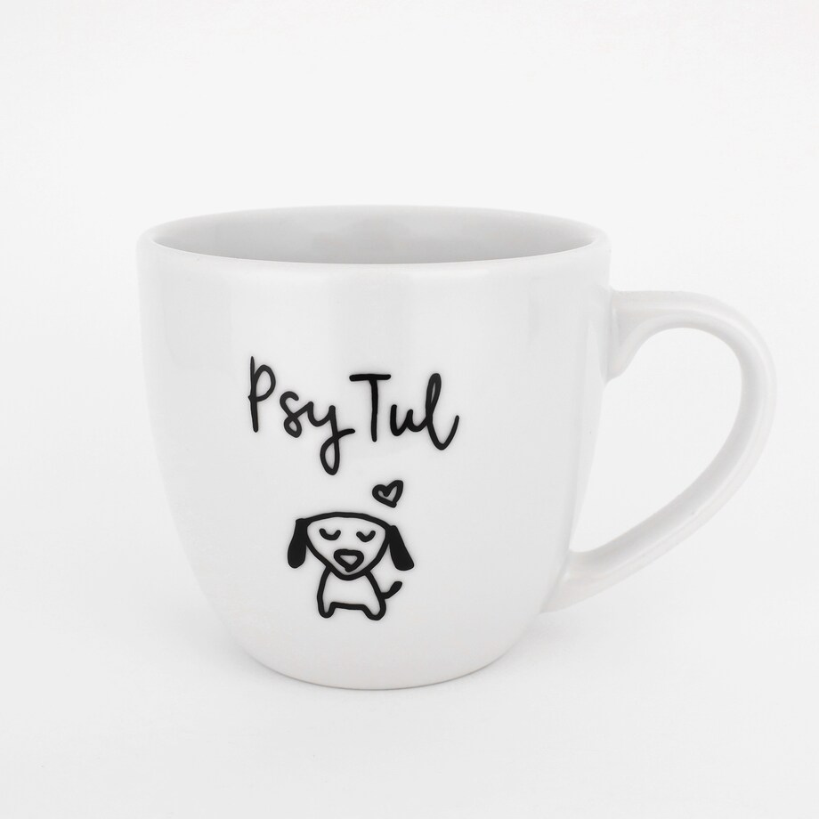 Biały kubek porcelanowy 300 ml - Psy Tul dla miłośników psów na urodziny