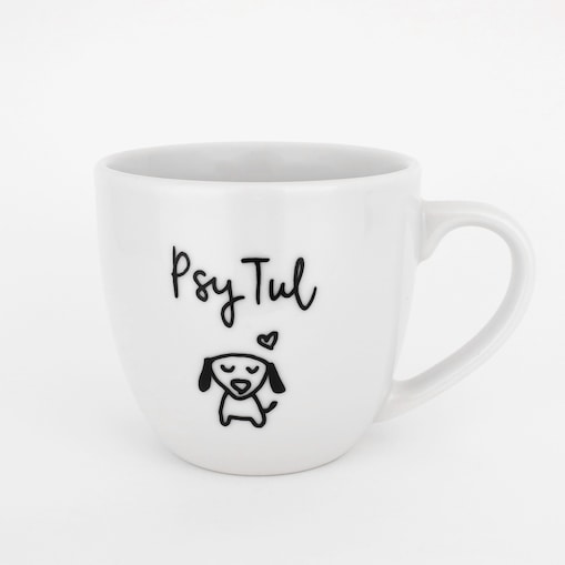 Biały kubek porcelanowy 300 ml - Psy Tul dla miłośników psów na urodziny