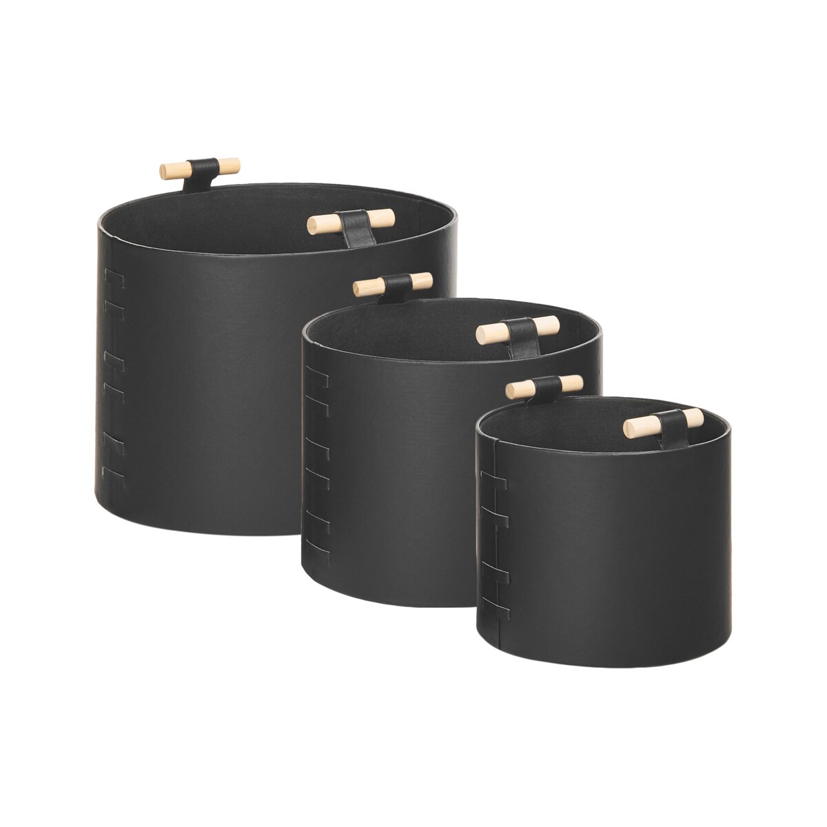 Zestaw 3 koszy z ekoskóry czarny ARAM