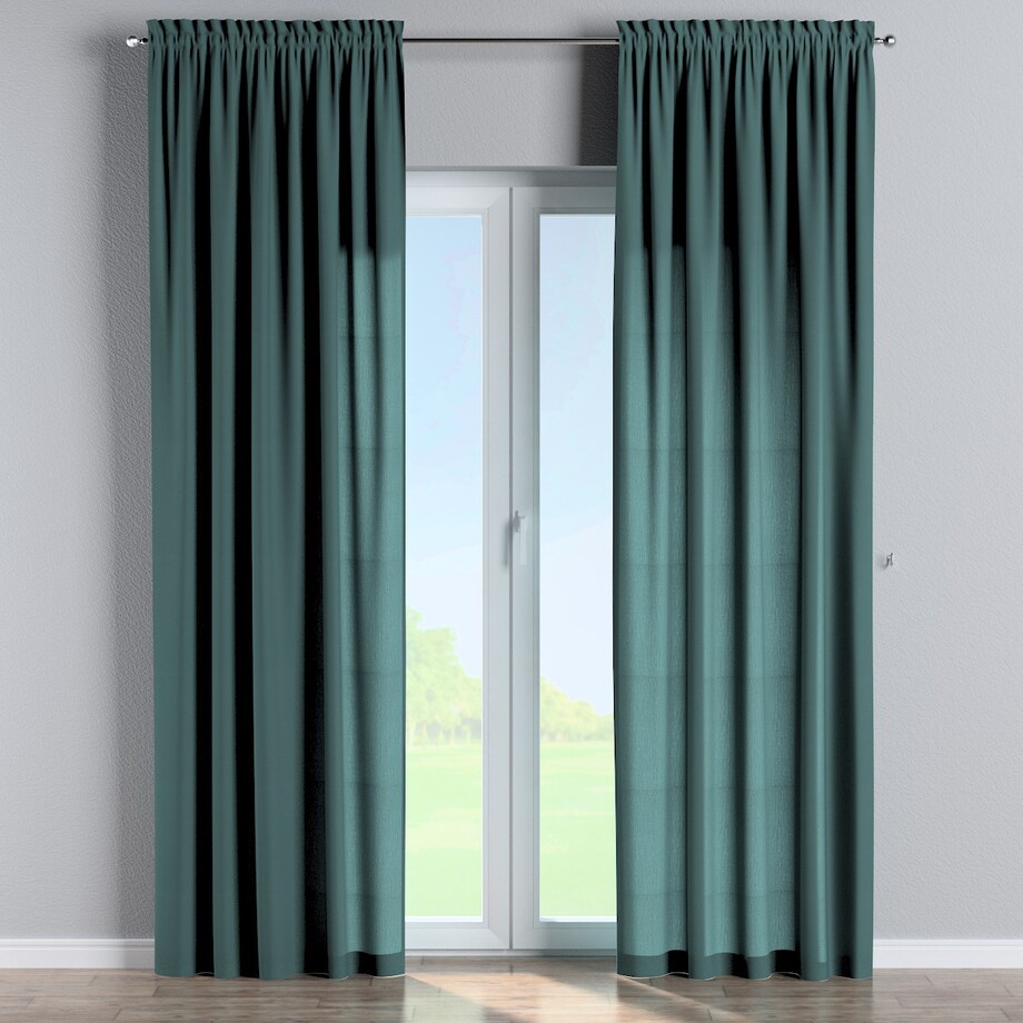 Zasłona na kanale z grzywką 1 szt. 130x245 zgaszona szmaragdowa zieleń