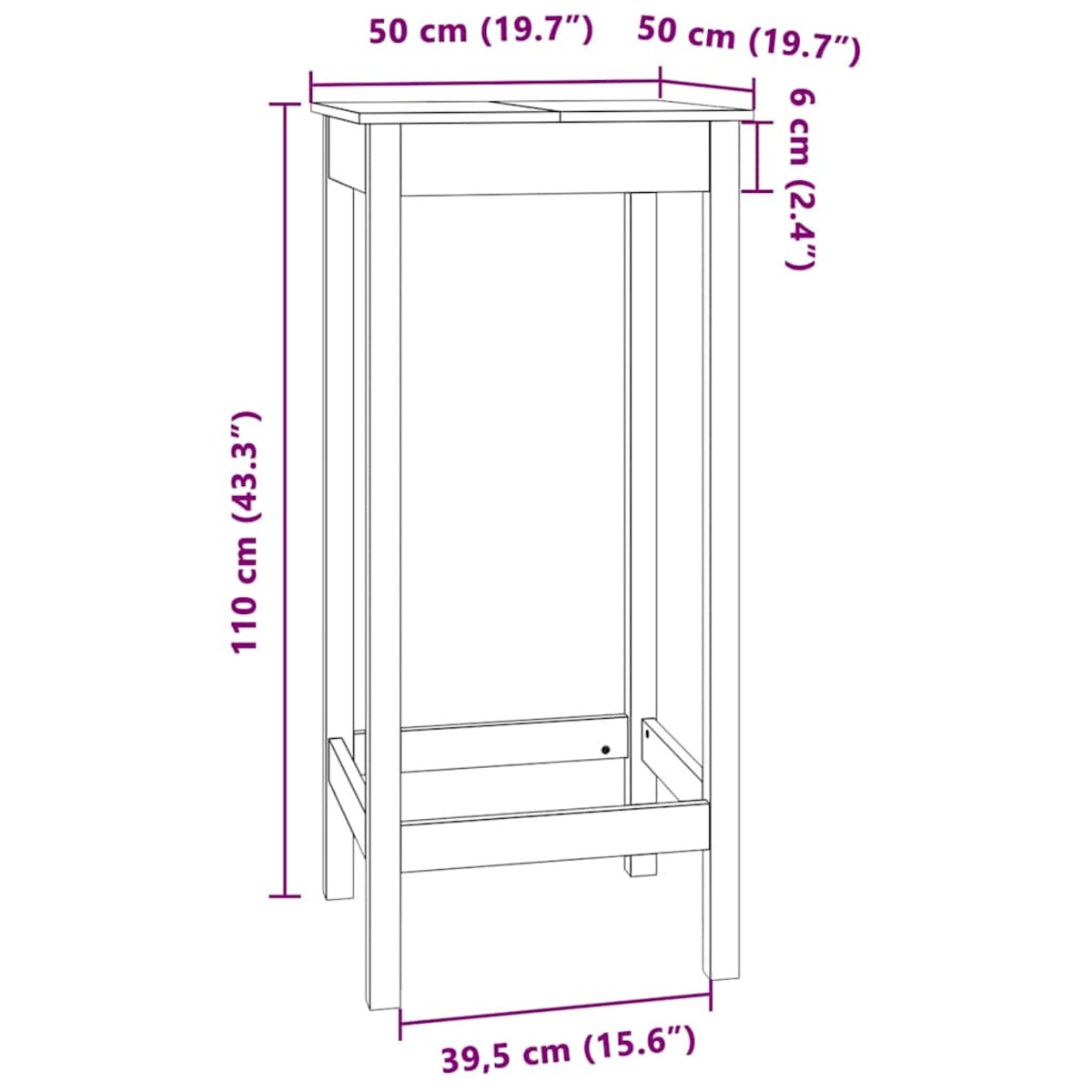vidaXL Stolik barowy, 50x50x110 cm, lite drewno sosnowe