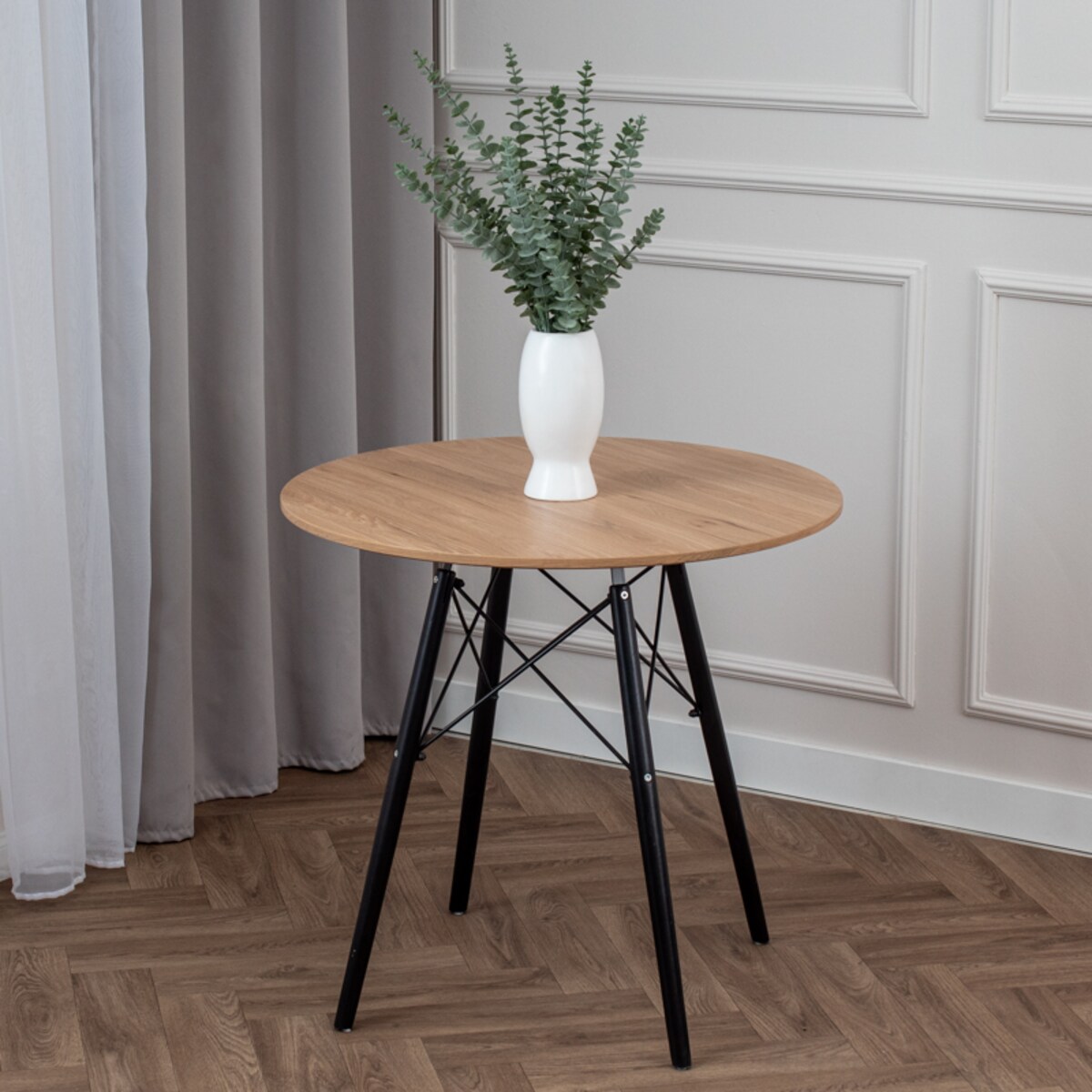 Stół okrągły 80 cm do salonu jadalni blat w kolorze drewna skandynawski