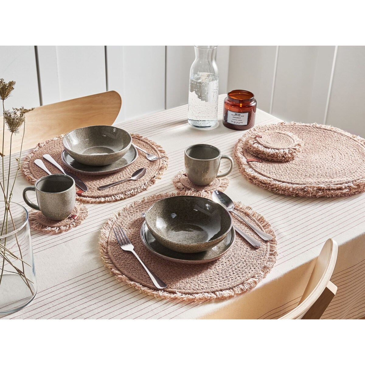 Zestaw 12 podkładek na stół RIBBERY Naturalny Juta