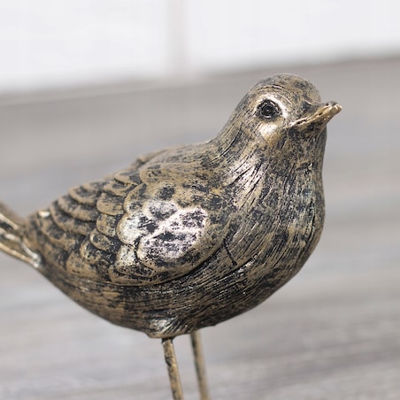 FIGURKA WRÓBELEK OGRODOWA DO OGRODU ptak ptaszek metalowa stare złoto