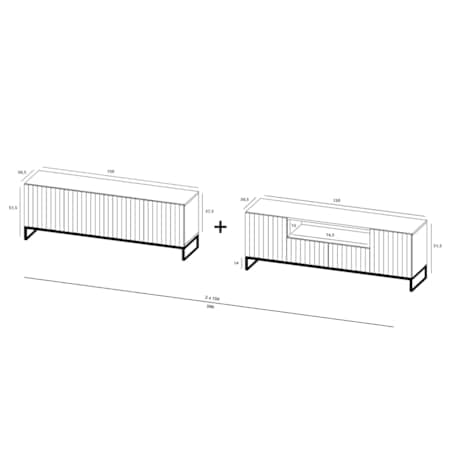 Nowoczesna Szafka RTV Glamour Komoda RTV Loft Ryflowane Fronty Czarny Mat 300 cm