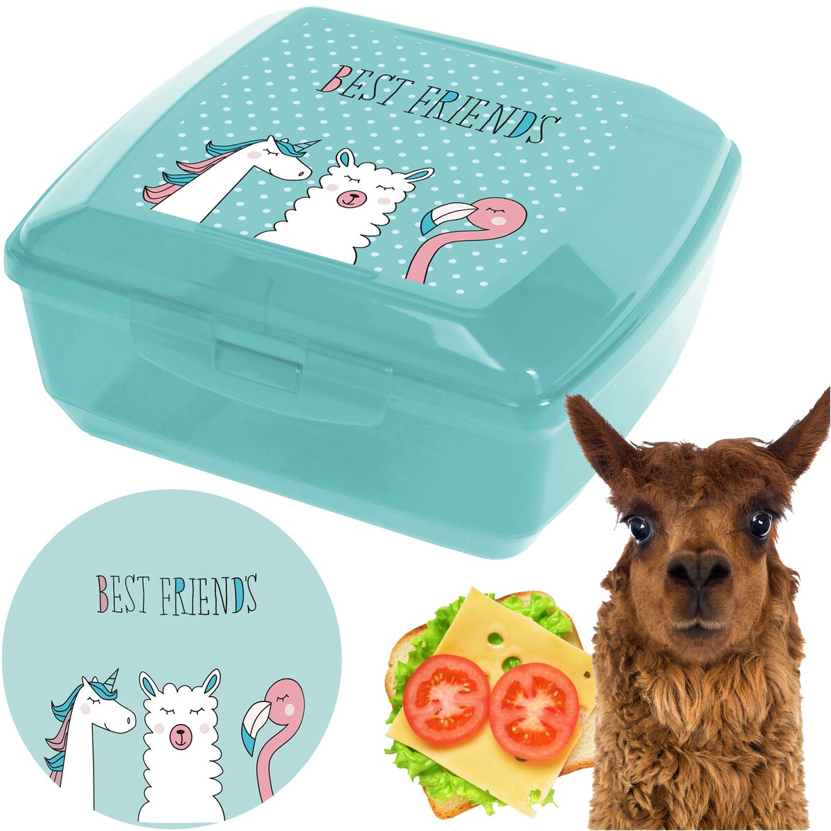 Pojemnik Śniadaniowy Dla Dzieci Lunchbox Na Śniadanie Chlebak Dziecięcy Lama Niebieski