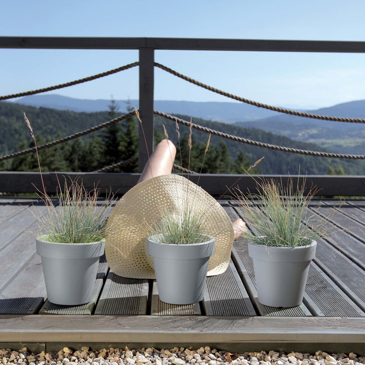 3X Doniczka Donica Okrągła Ogrodowa Taras Szary Lofly 24,5 Cm/29,3 Cm/39 Cm