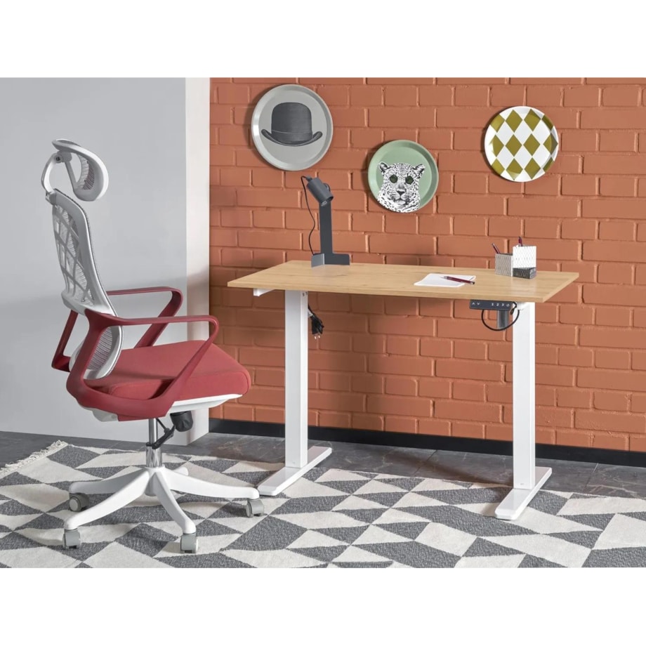 Biurko B53 białe/dąb artisan z regulacją wysokości