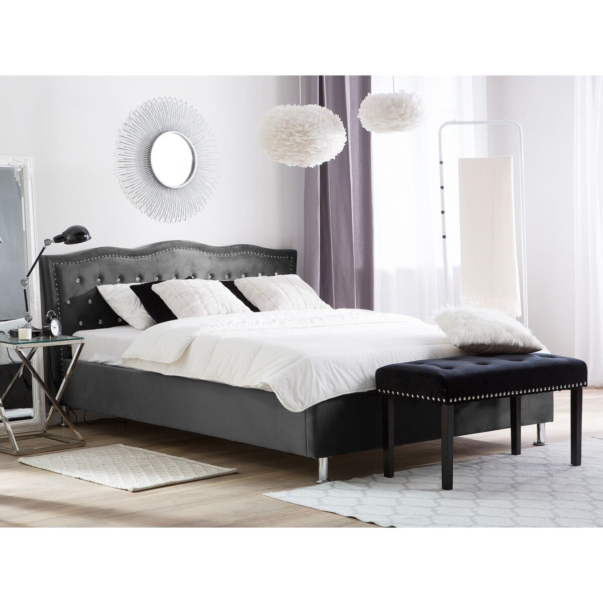 Łóżko Welur METZ 180 x 200 cm Ciemnoszary