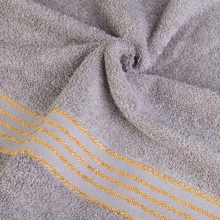Ręcznik do rąk 30x50 cm bawełniany kolor szary z bordiurą w złote paski 500 g/m2 TIWANO