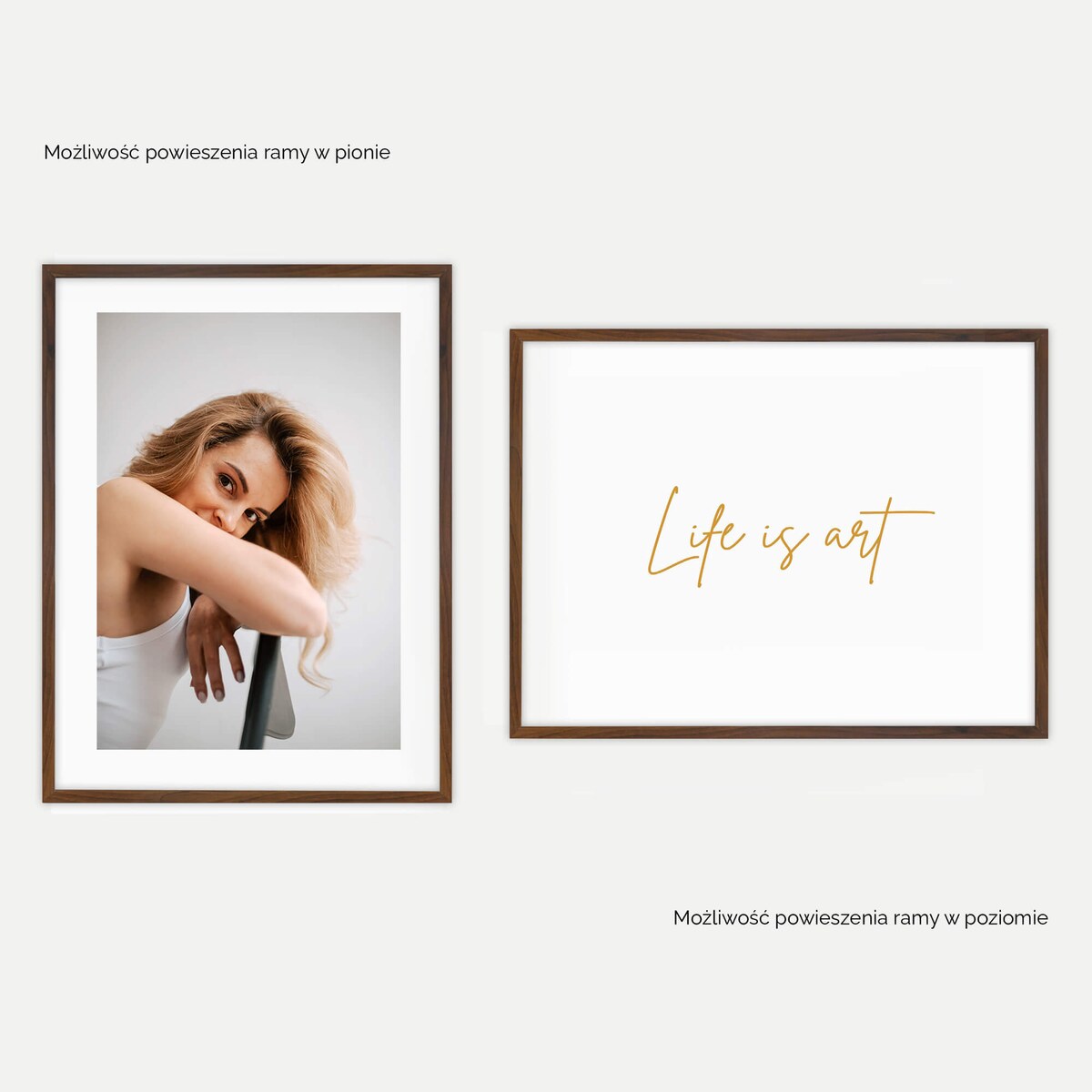 Ramka na zdjęcia 60x80 cm brązowa rama MDF z plexi do powieszenia pion poziom klasyczna ramka