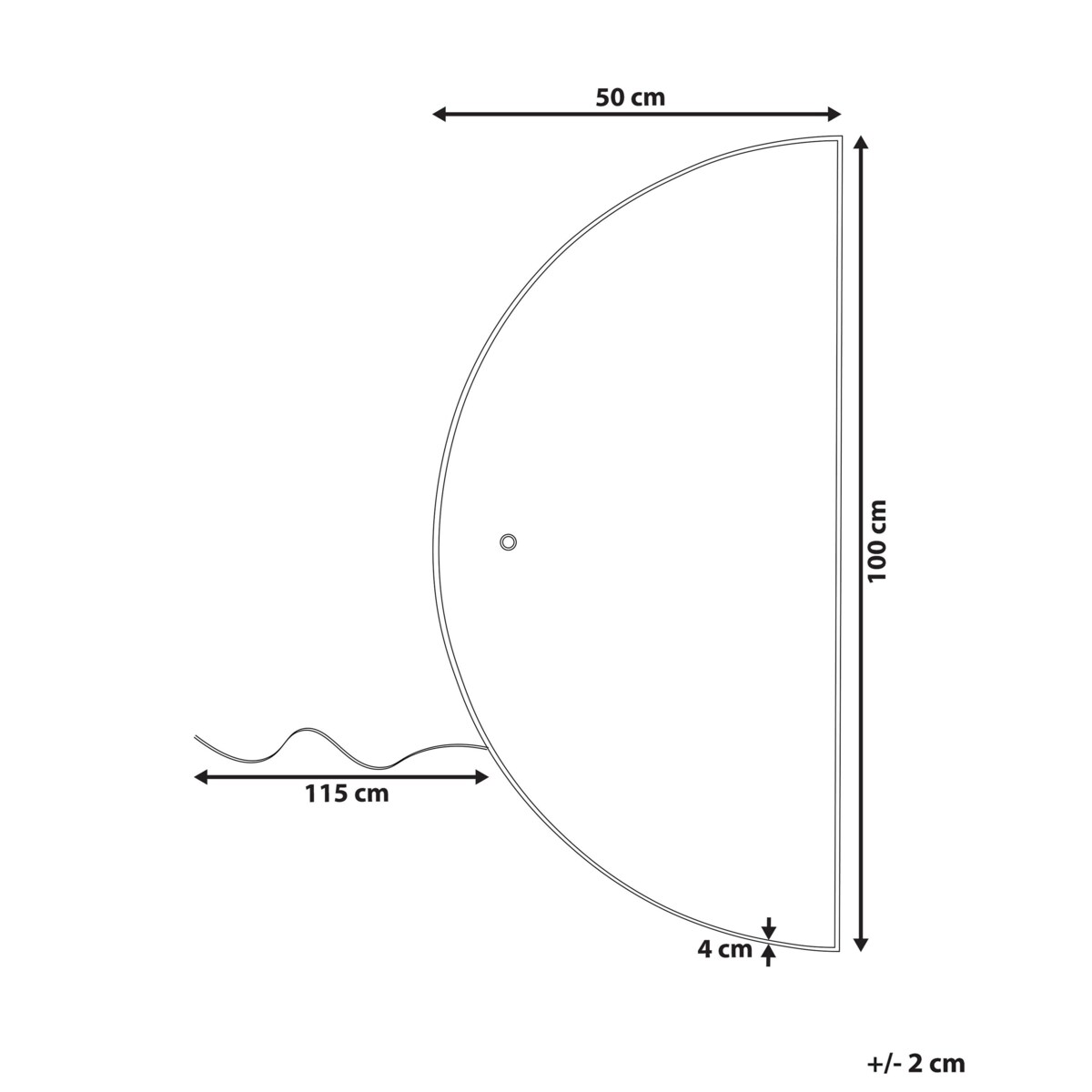 Półokrągłe lustro ścienne LED 50 x 100 cm srebrne LOUE