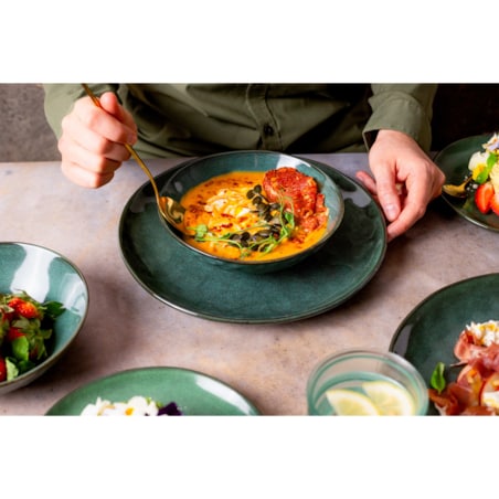 Serwis obiadowy Uminami zielony na 6 osób 18 szt. Nowoczesny Do zmywarki Komplet talerzy