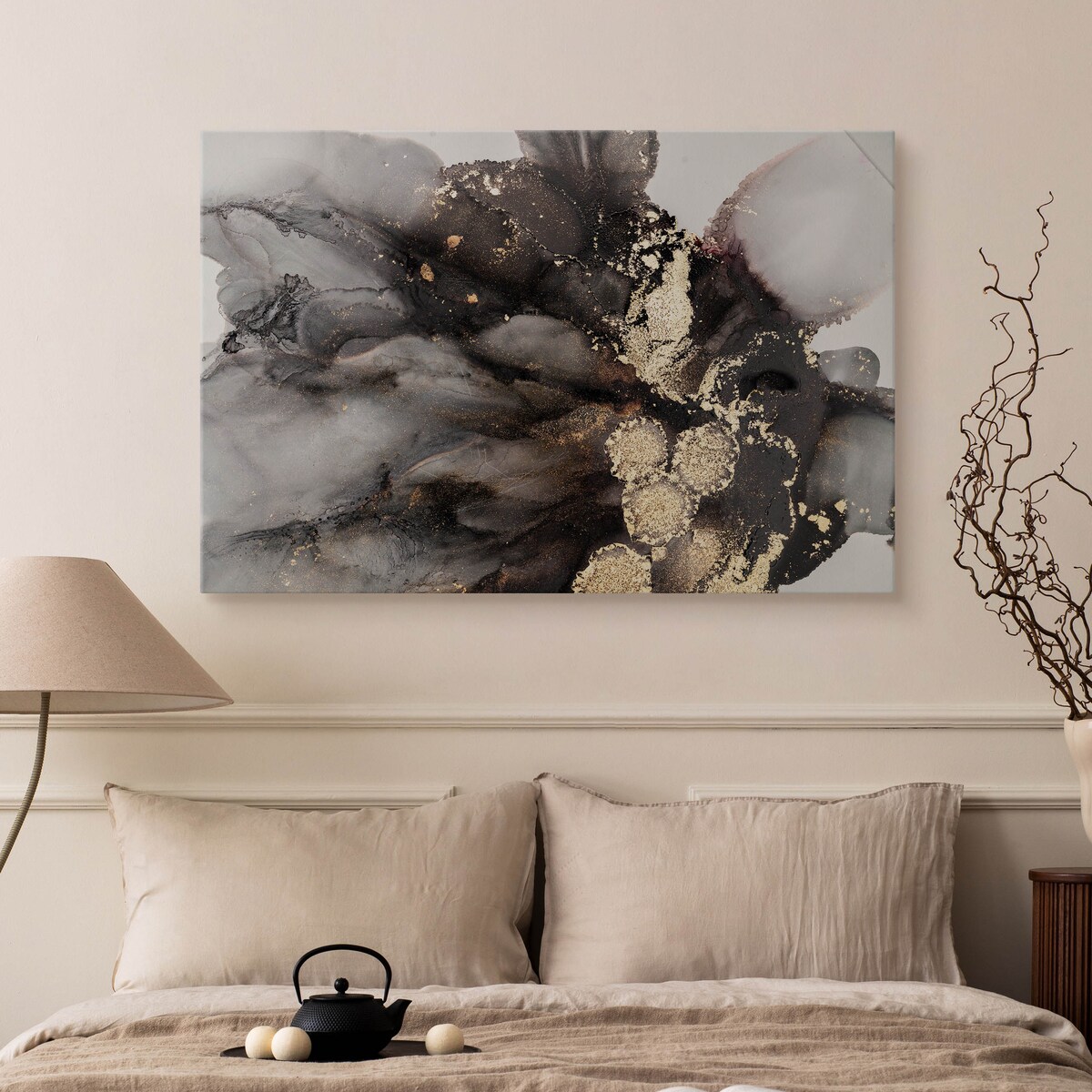 Obraz na płótnie Czarna abstrakcja ze złotem 100x70cm