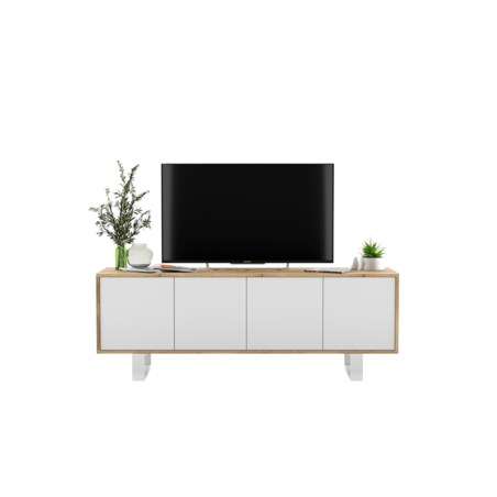Nowoczesna Szafka RTV Loft Komoda RTV 150 cm Dąb Wotan Biały MAT