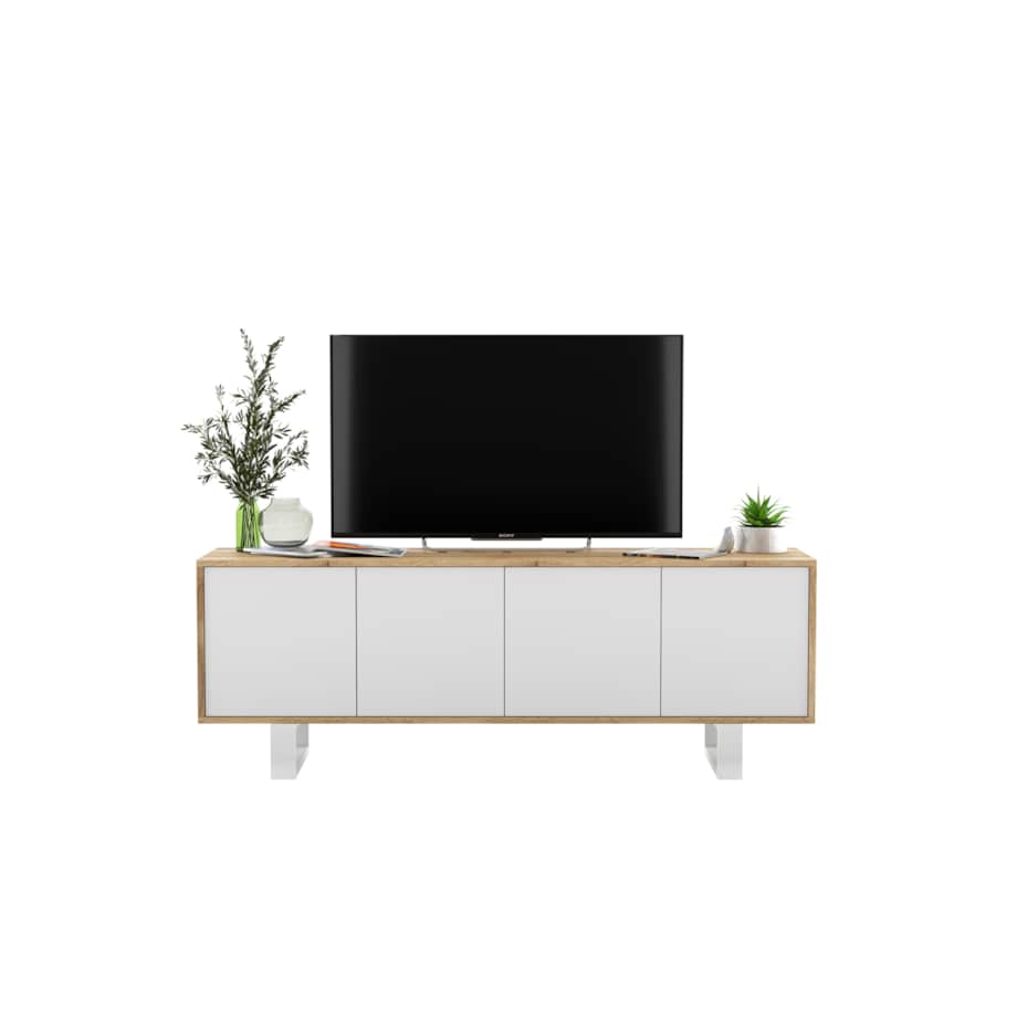 Nowoczesna Szafka RTV Loft Komoda RTV 150 cm Dąb Wotan Biały MAT