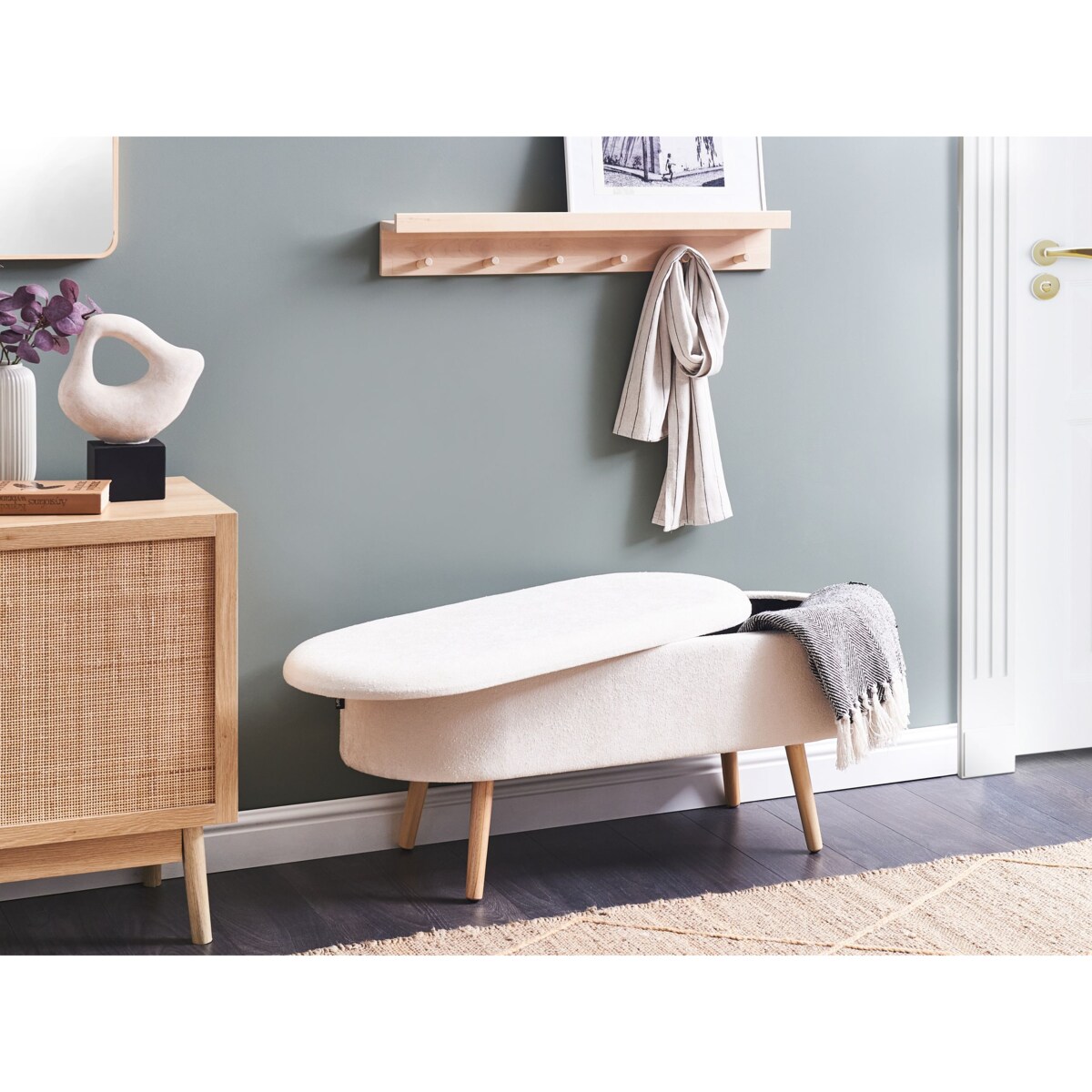 Ława OKLAHOMA Tkanina szenilowa Złamana biel