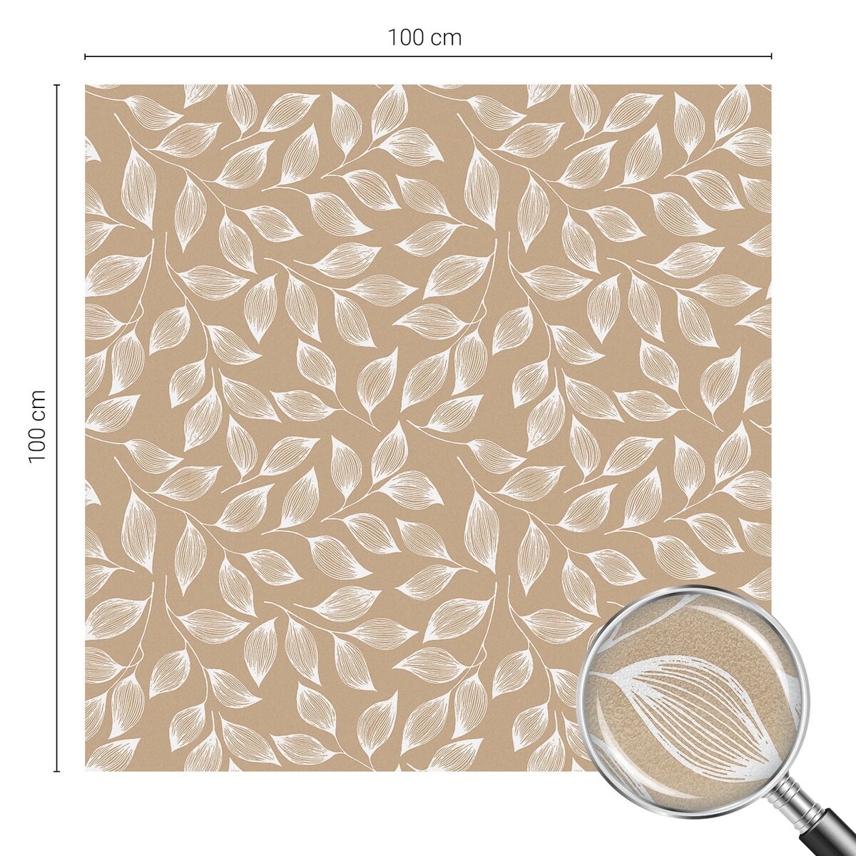 Folia na okno chroniąca prywatność - Liściasty wzór na neutralnym tle - 100x100 cm