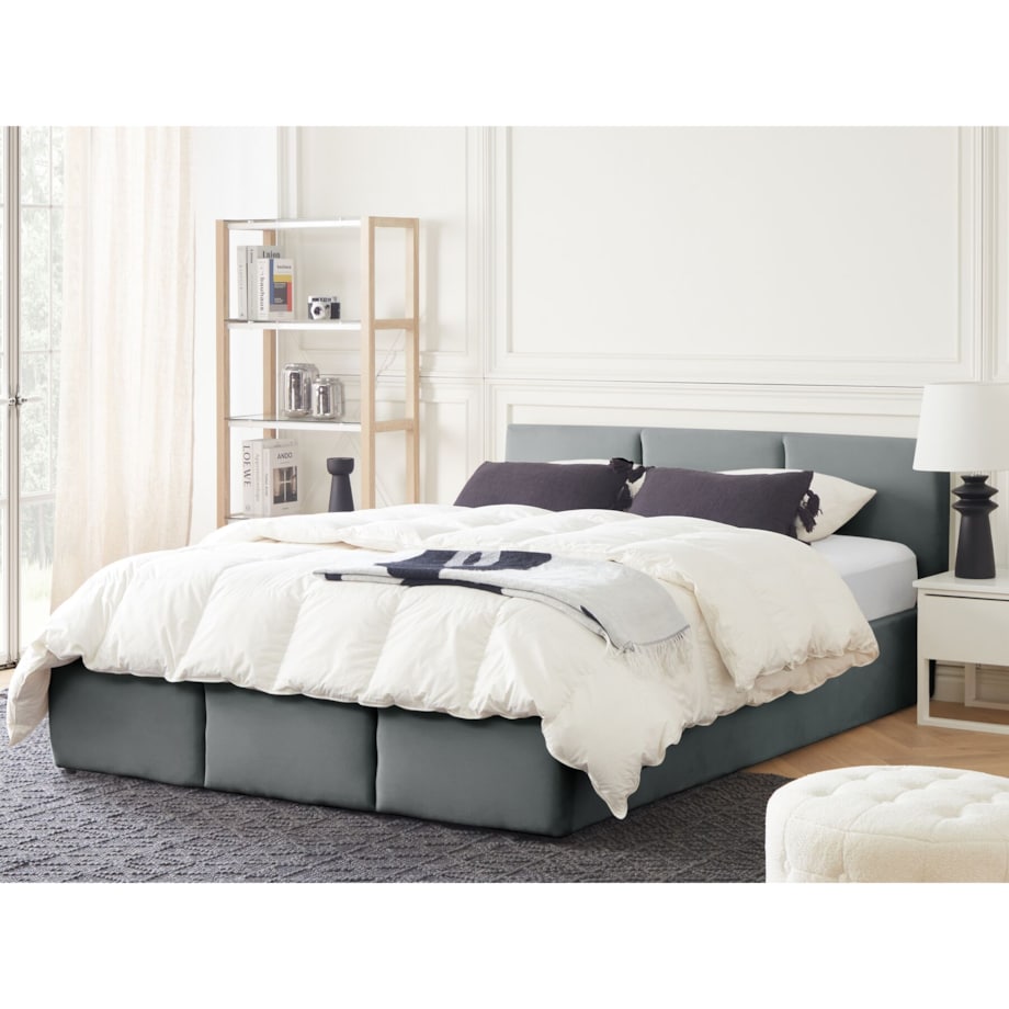 Łóżko z pojemnikiem Welur BOUSSE 160 x 200 cm Ciemnoszary
