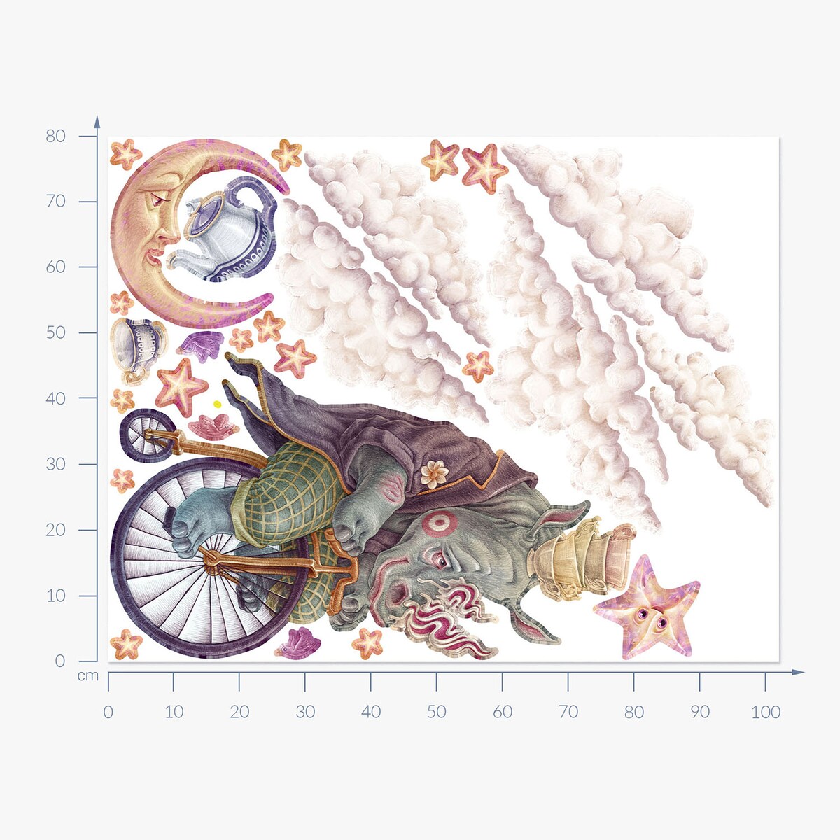 Zestaw naklejek na ścianę, Pastelowe zwierzęta z bajki - nosorożec, 80cm
