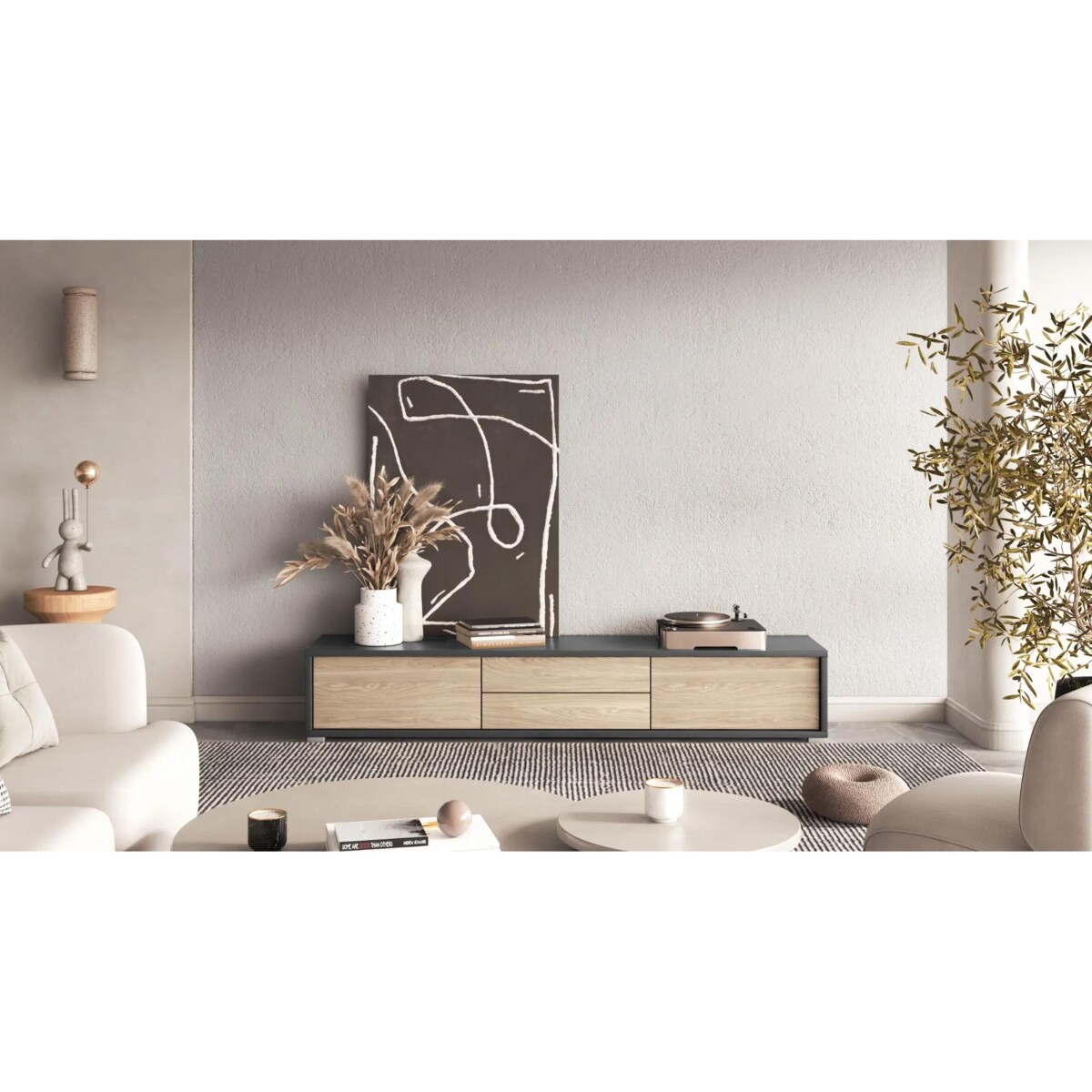 Szafka RTV FRIDA 2K2S 180cm antracyt/dąb olejowany