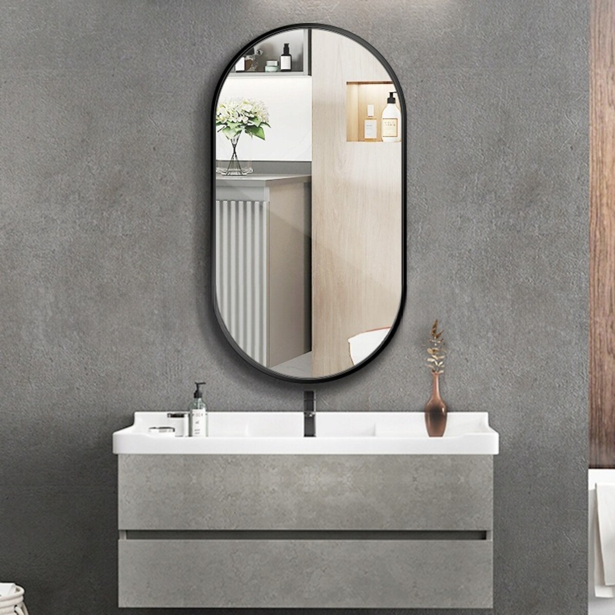 Lustro owalne 100x50 cm czarne duże ścienne do łazienki salonu
