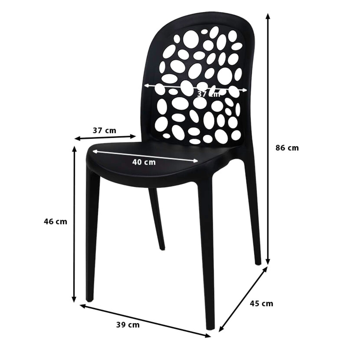 Krzesło plastikowe czarne nowoczesne do salonu ogrodu na balkon