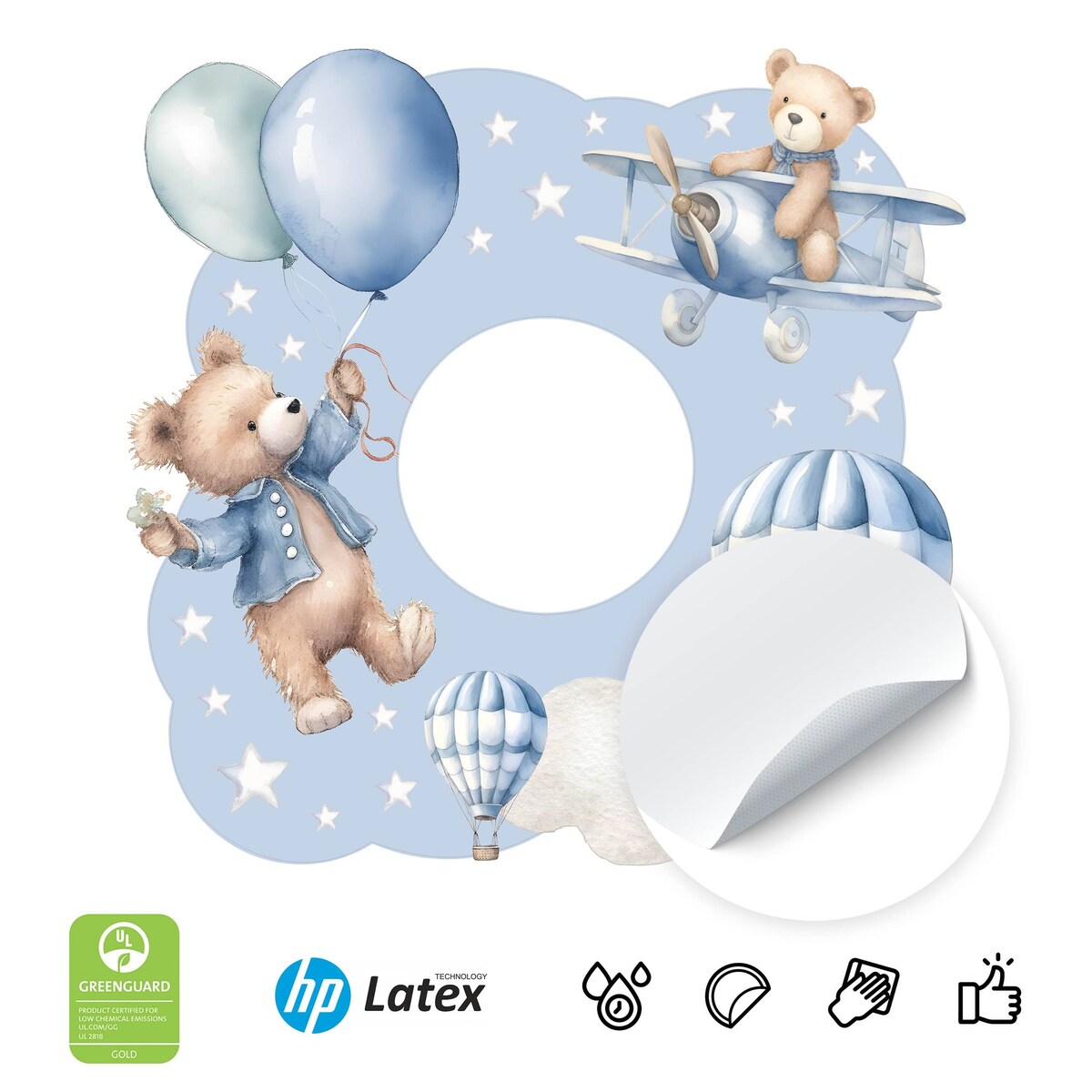 Naklejka Pod Włącznik Światła Misie Balony Gwiazdki Chmurki Dla Dzieci 20x20cm