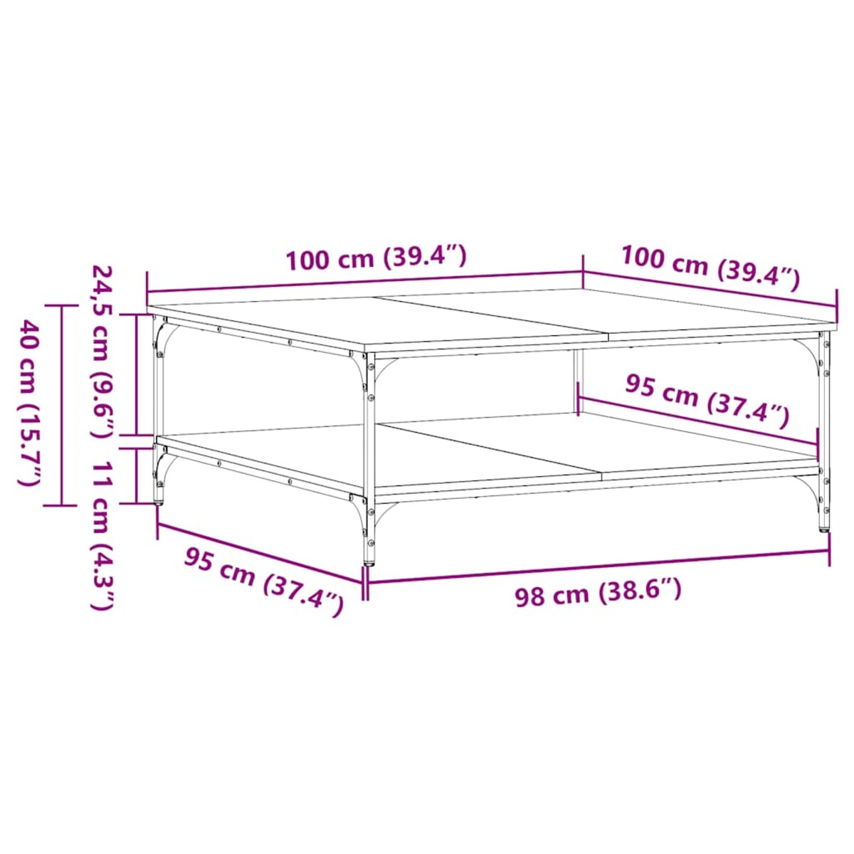 vidaXL Stolik kawowy, kolor dąb sonoma, 100x100x40 cm