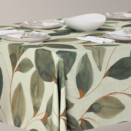 Obrus prostokątny 100 x 100 cm brązowo-pomarańczowe liście na szarym lnianym tle