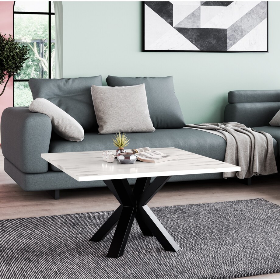 Stolik kawowy NEO kwadratowy 60x60 z metalową podstawą- marmur jasny