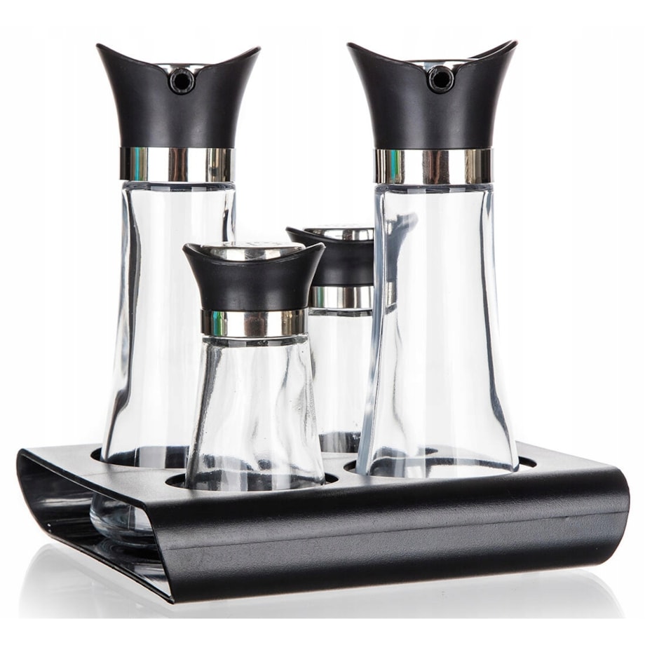 PRZYPRAWNIK na podstawce SOLNICZKA pojemnik na oliwę ocet 4w1 banquet box