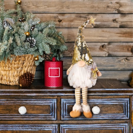 SKRZAT świąteczny ŚWIECĄCY krasnal Mikołaj DUŻY biały DEKORACJA gnom JUMI