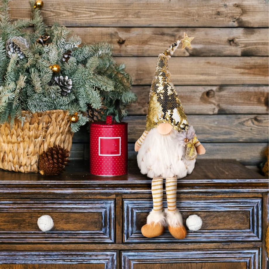 SKRZAT świąteczny ŚWIECĄCY krasnal Mikołaj DUŻY biały DEKORACJA gnom JUMI