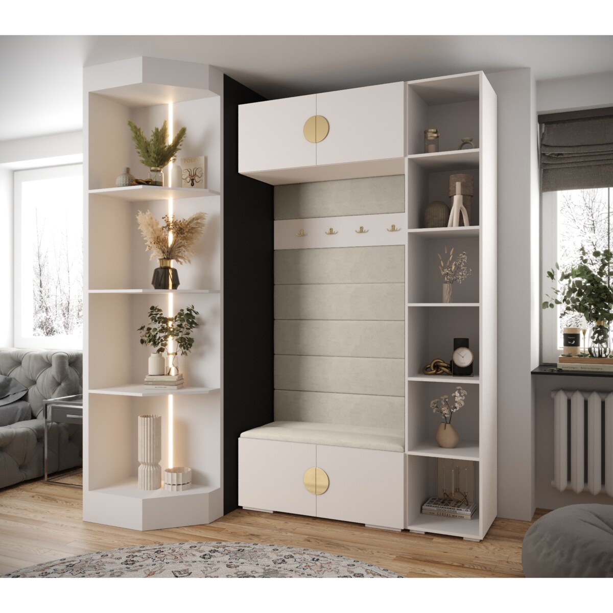 Garderoba do przedpokoju INOVA 4 Z20 biały+złoty+manila02