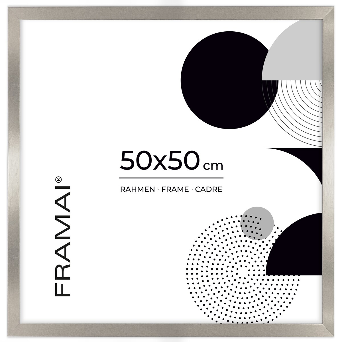 Ramka na zdjęcia 50x50 cm srebrna rama MDF z plexi do powieszenia pion poziom klasyczna kwadratowa ramka FRAMAI®