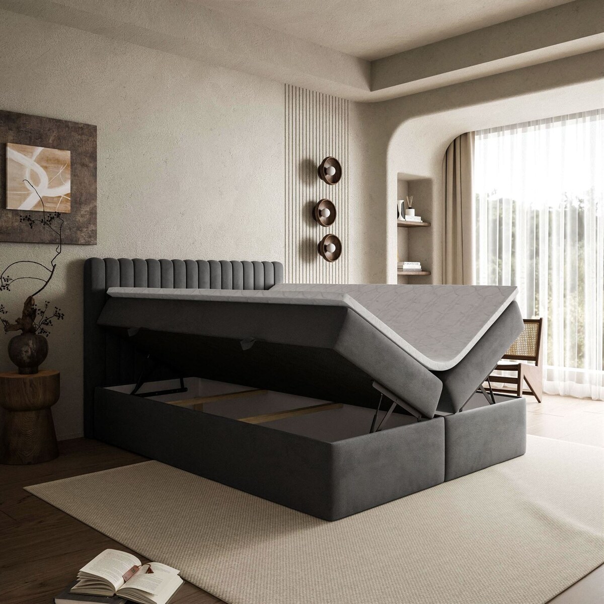 Łóżko kontynentalne JANELLE z materacem bonellowym, 140x200, Jasmine 96, topper