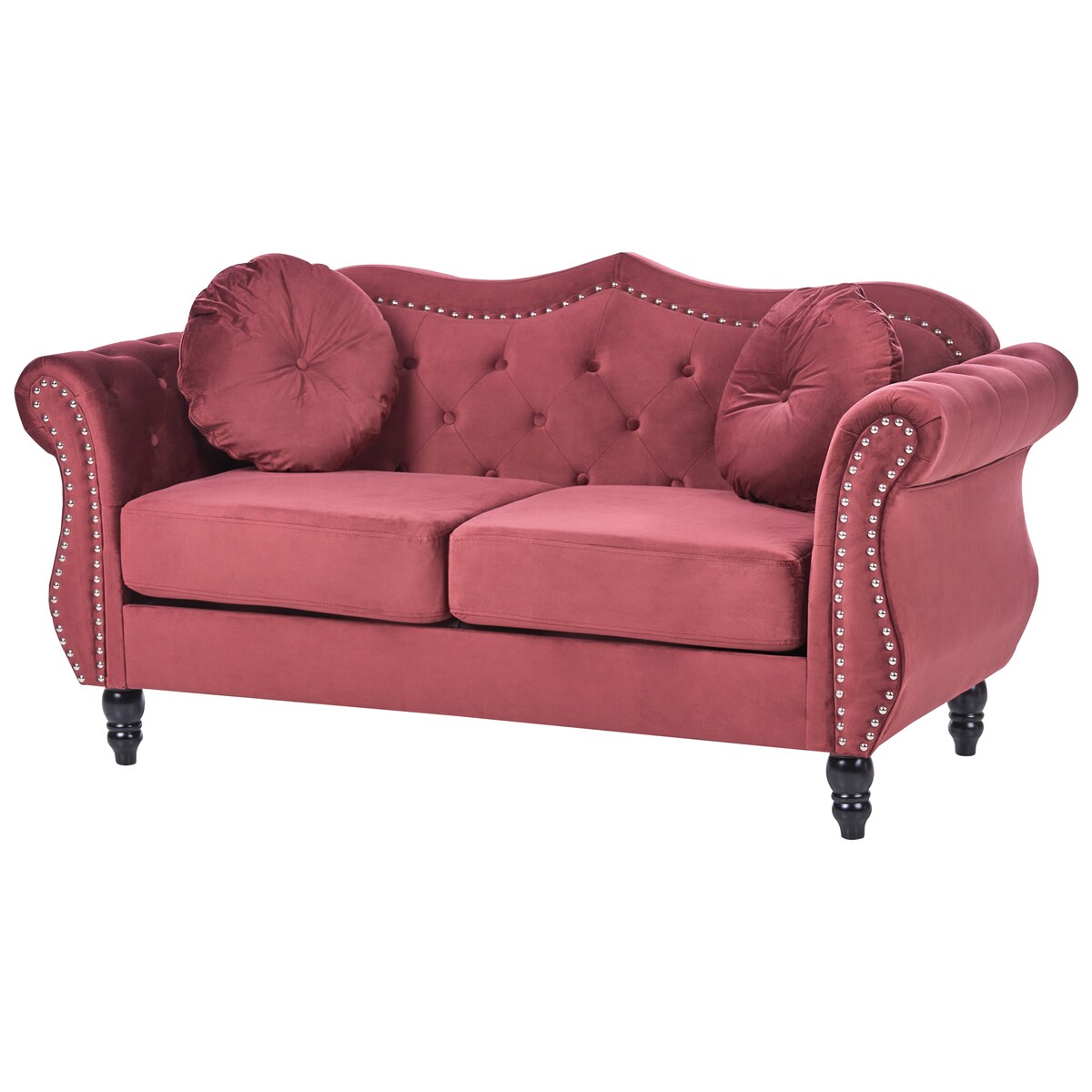 Sofa dla 2 osób SKIEN Welur Bordowy