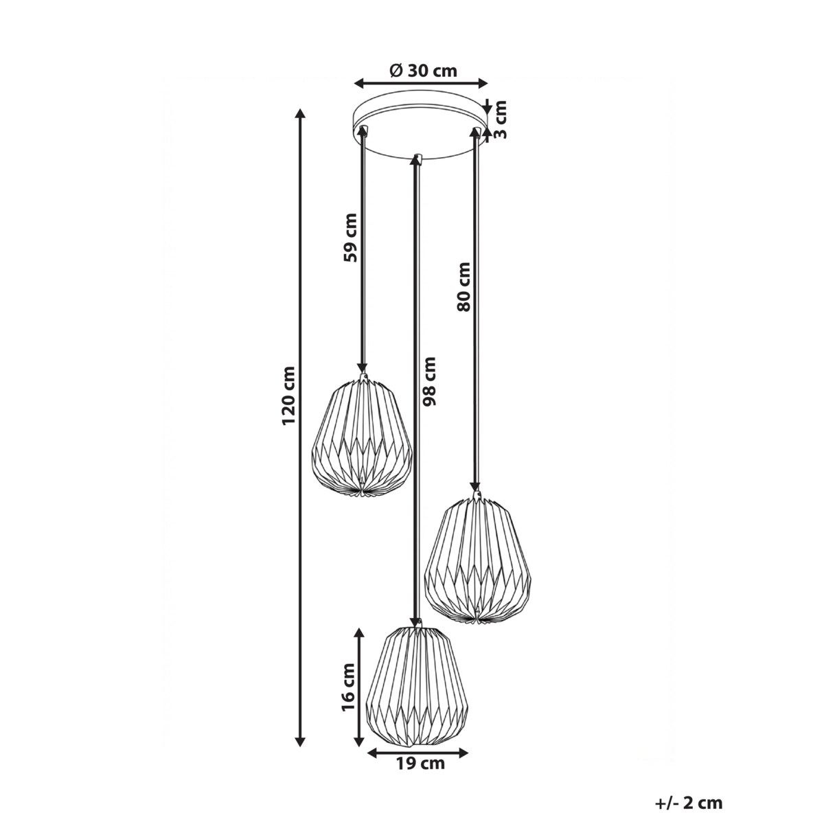 Lampa wisząca 3-punktowa HONDE Papier Biały