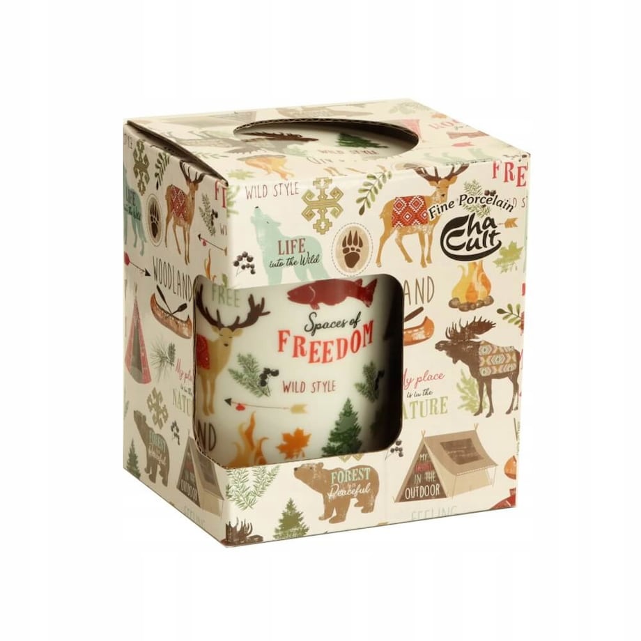 Kubek WOODLAND z zaparzaczem i pokrywką - uroczy gadżet zestaw do parzenia herbaty prezent podarunek na każdą okazję