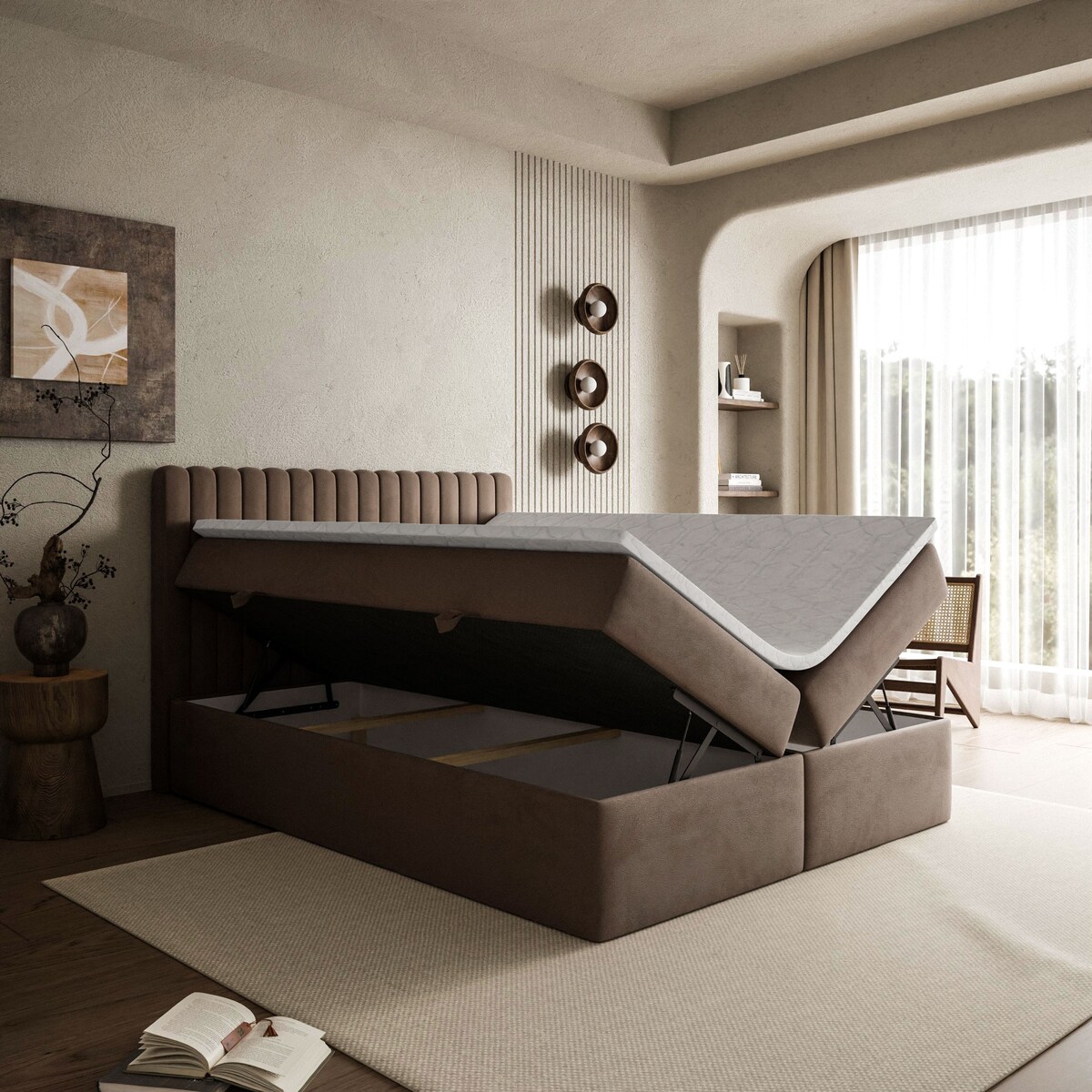 Łóżko kontynentalne JANELLE z materacem bonellowym, 160x200, Jasmine 28, topper