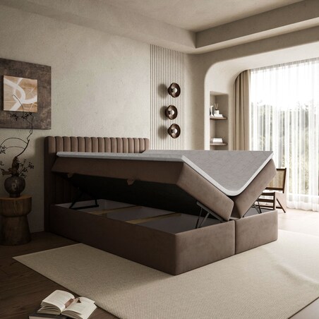 Łóżko kontynentalne JANELLE z materacem bonellowym, 160x200, Jasmine 28, topper