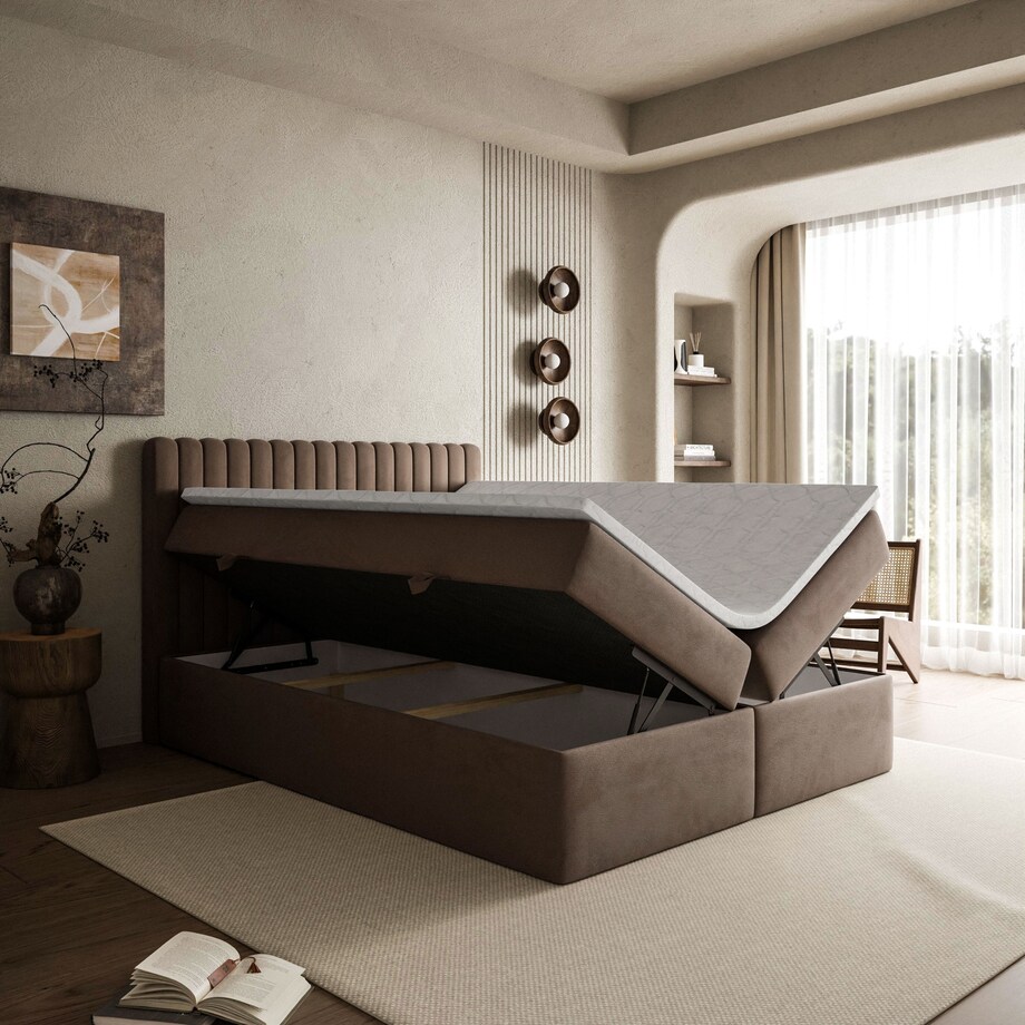 Łóżko kontynentalne JANELLE z materacem bonellowym, 160x200, Jasmine 28, topper